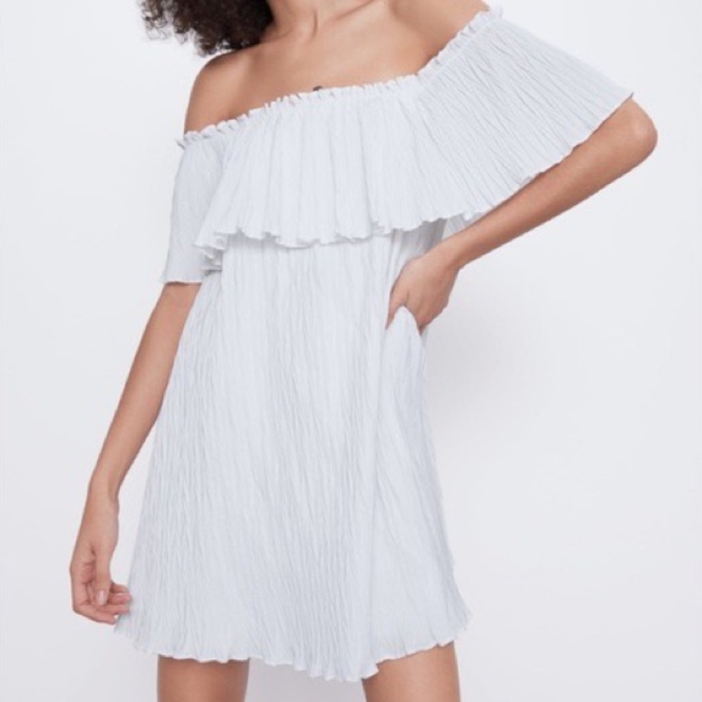 NEW WITH TAGS Pleated Flowy Off the Shoulder White Zara Dress